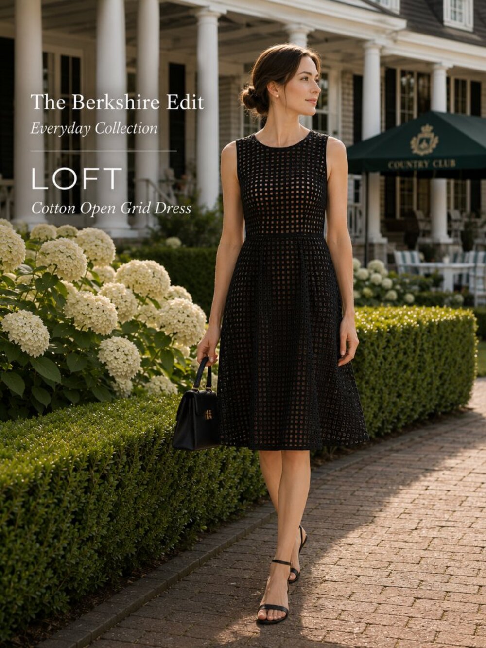 LOFT Black Cotton Open Grid Eyelet Fit & Flare Dress Sleeveless Size 6